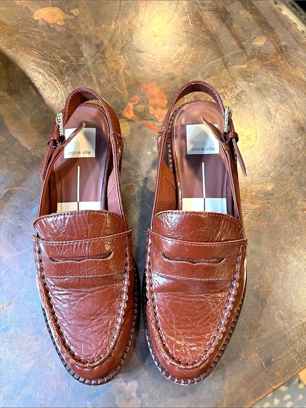 dolce vita Brown Leather-Look Loafer Mules 7